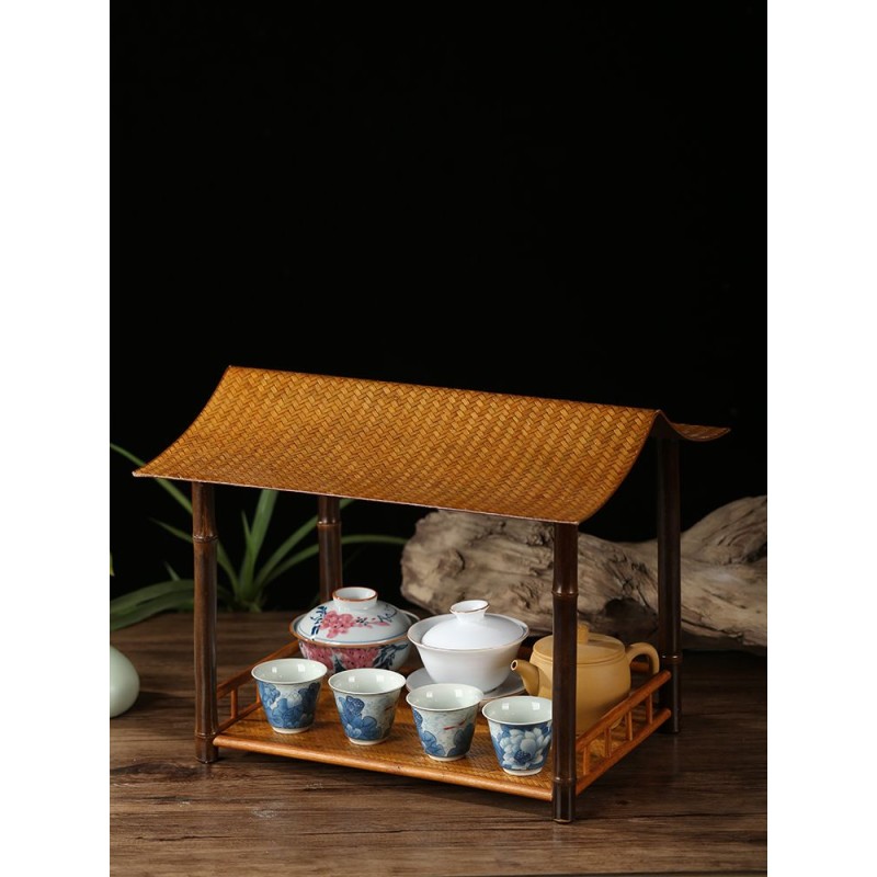 中式手工竹制杯子架子置物架桌面茶具收纳架展示架家用杯架博古架