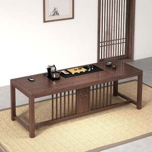 新中实木茶桌椅组合黑胡桃禅意桌功夫约茶台简办式公茶艺榆QTQ木