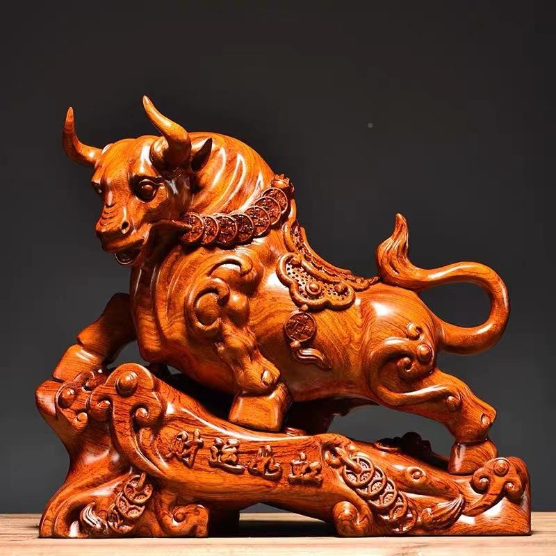 黑檀实木雕刻生牛摆件木头礼根雕肖商牛财运如虹务MYC1501送家居