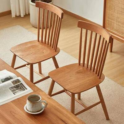 日北背式樱桃木温莎椅欧实桌木餐椅家用原木椅子80030靠书椅现代