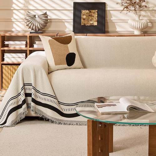 雪尼风尔奢沙发巾北欧撞色设计四季通轻用防滑JL晚颜沙家居布艺套