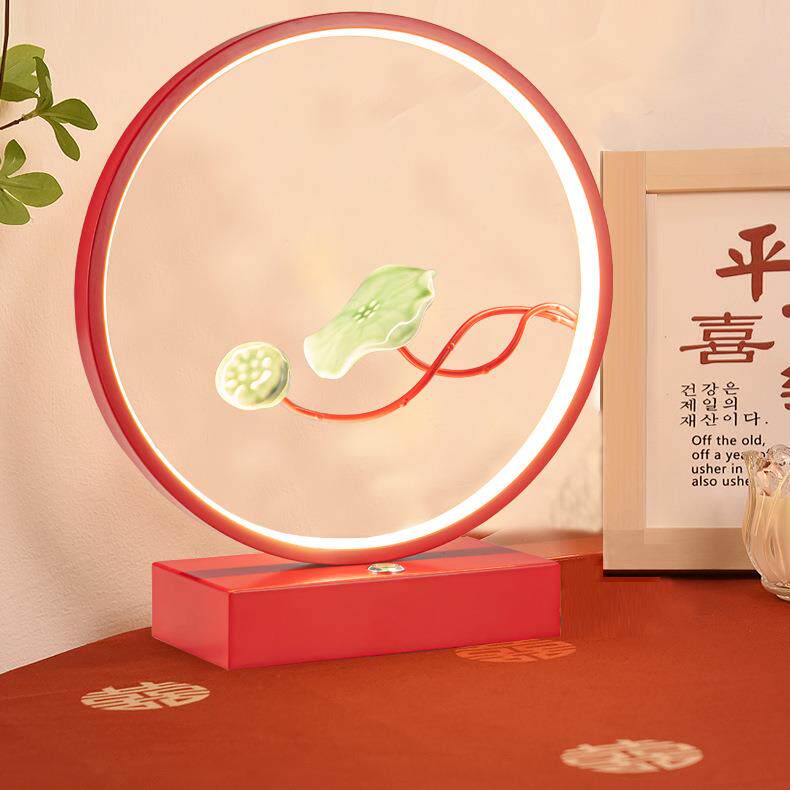 现代简约电池长明灯小结夜灯婚物陪嫁88727礼红色禅意荷花头床灯