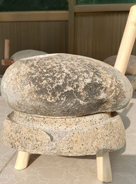 家用鹅卵石小石磨 鹅卵石摆件石磨 手推豆浆石磨 鹅卵石桌摆
