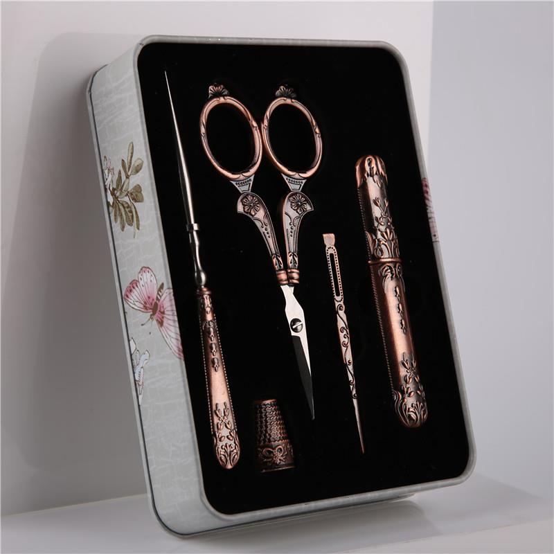 式剪复古剪子刀顶针针筒锥装欧银色/古铜色古典套760剪缝纫剪组合