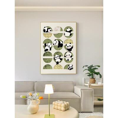 HXMHLH-2客厅装饰画熊猫北黑可爱关白艺术高级感卧室背景壁画欧入