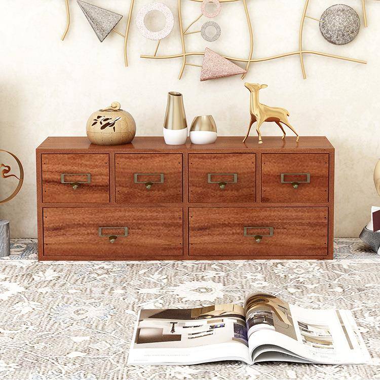 复古木质抽屉茶叶收盒桌饰面首饰盒品整理多层855纳方长形中药品