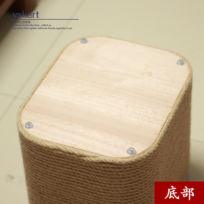 北欧麻绳矮凳可收纳储物凳子家用客厅F实木换鞋凳创意沙发凳小凳