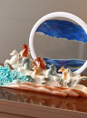 创意八骏马流沙画摆件室现代轻居奢客厅办公家居装饰品ZIP乔新迁