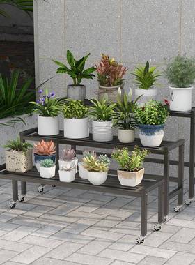室内花架物阳置QBC架铁艺厅多层阶梯式移台动带轮客落地式植物花