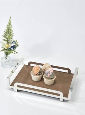 不锈钢镜盘面置皮革托盘轻奢高档水蛋糕餐盘首饰长IXZ方形果收纳