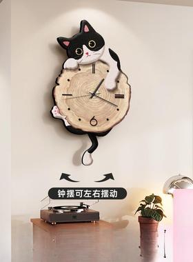 2024新款表客厅时钟挂感猫咪墙IJM创意钟简约现代餐厅艺挂挂术表