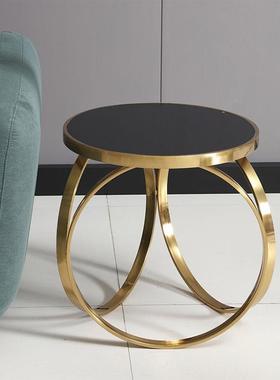 轻奢客厅小茶转几简约现代沙发边几酒店角圆形移桌大理88670石可