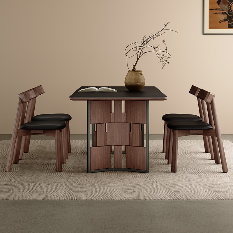小户型餐桌家用岩板现代简约u长方形吃饭桌2025新款中古风实木餐