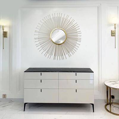 现代挂轻奢圆壁玄关装饰客CDB厅饰背景墙面立体铁镜艺创意墙饰挂