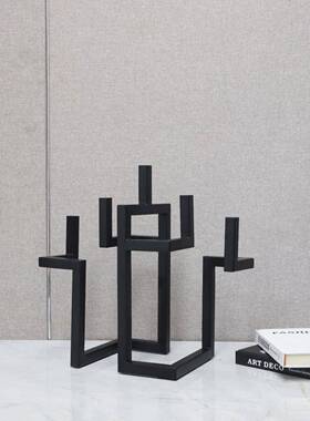 现简约象抽几何形状金代属饰烛台摆件餐厅茶几酒店样板0927房家居