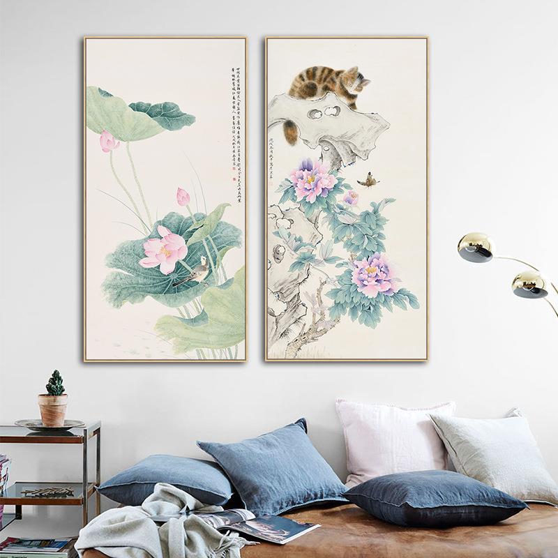 关和和美美JK604玄装饰画入荷花走廊过中道壁画新式玄幻进门户竖