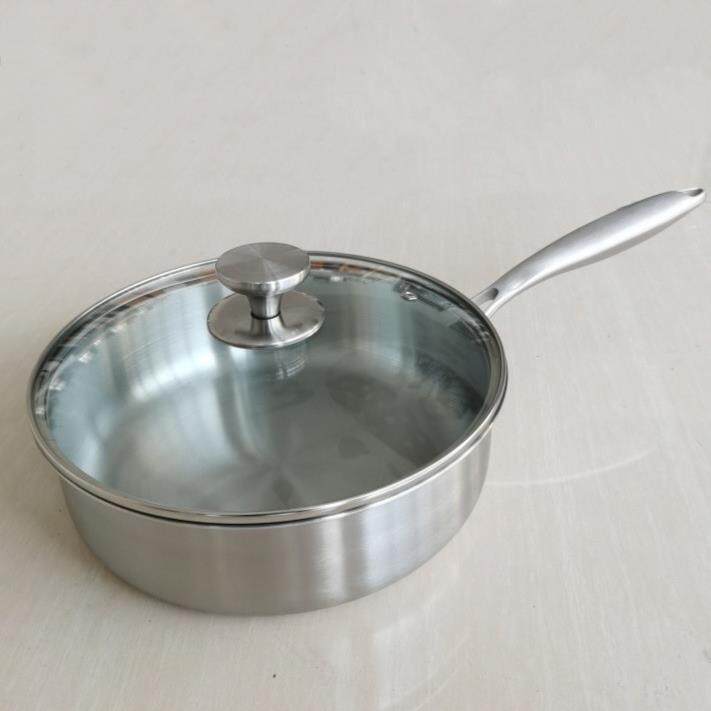 厂家三层锈钢锅加厚锅无26cm涂层不粘锅不304不煎锈钢炒锅两煎用