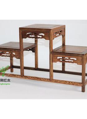 实木小花博古架中式ZJ778鸡翅瓷瓶中高两低底座红木物花架几架置