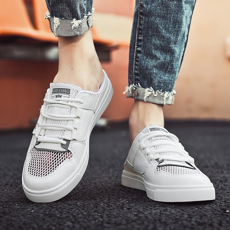 特大码男鞋45夏季网面透气一脚蹬懒人半拖46韩版百搭无后跟板鞋47