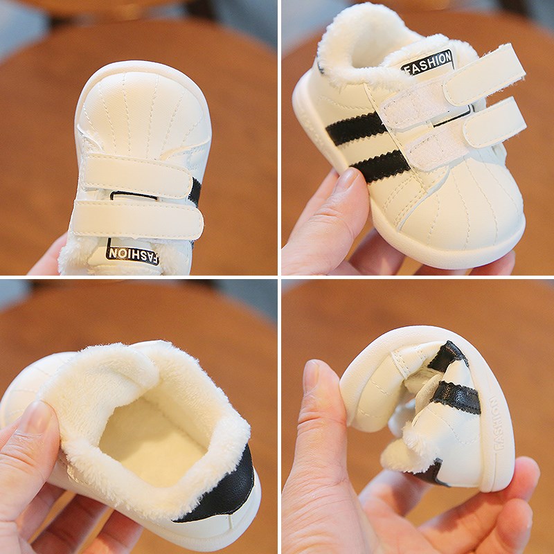 冬季宝宝鞋子男一岁小童小白鞋女婴儿棉鞋加绒软底学步鞋秋冬板鞋