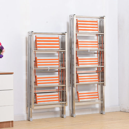 多功能不锈钢梯子晒衣架加厚落地阳台折叠带四五步两用翼型晾衣架