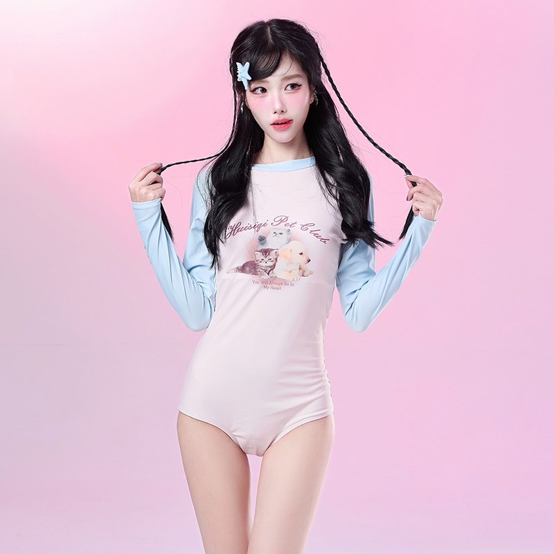 少女时间2024新款绝美泡温泉泳衣女款微胖显瘦遮肉连体长袖高级感