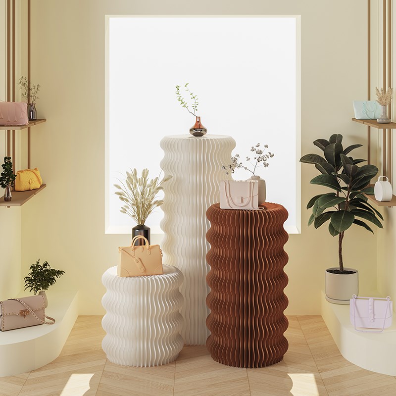 发光圆柱展台展示台展示柜展示架甜品台服装店置物台流水台折叠