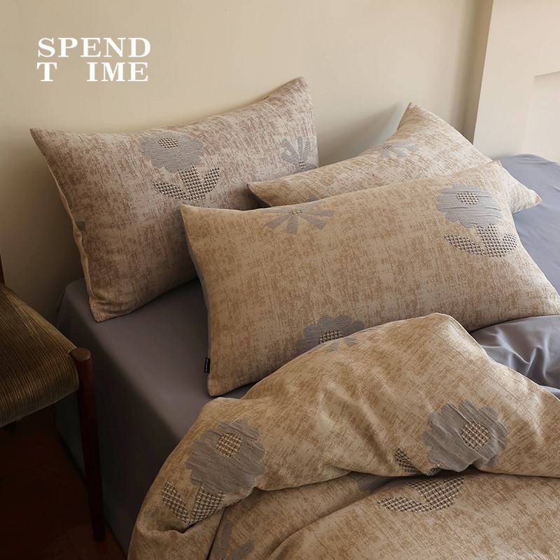 花时间生活秋冬100S双股婴儿棉磨毛床品水洗提花纯棉床单四件套