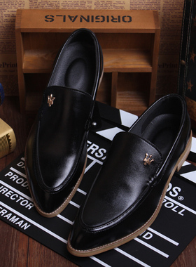 男士套脚懒人鞋潮流发型师婚鞋白色夏季时尚休闲韩版尖头皮鞋