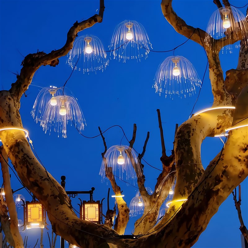 挂树上的彩灯网红顶部装饰LED光纤水母灯七彩变色吊灯室外氛围灯