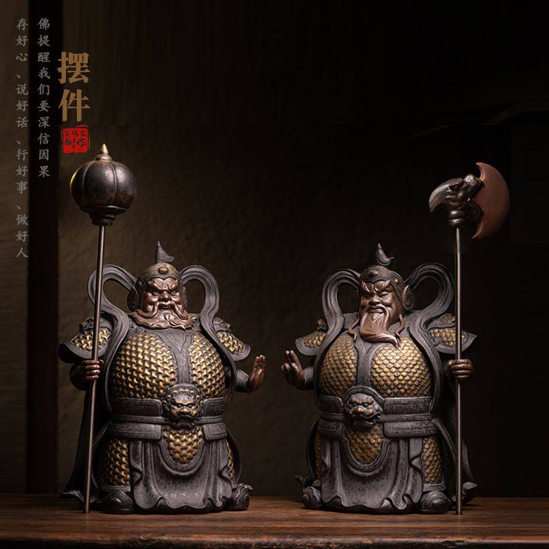 创意陶瓷哼哈二将门神摆件紫砂人物雕塑神像家居客厅玄关装饰礼品