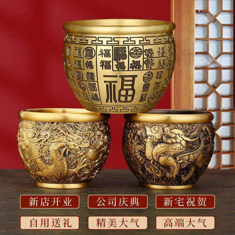 黄铜米土缸百福缸F768TSH9铜黄聚盆摆件客厅家居店铺铜大号存钱黄