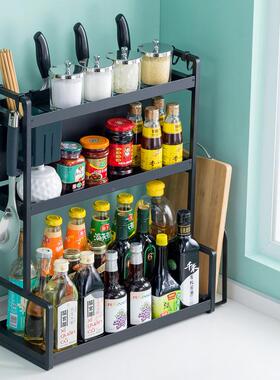 锈钢厨房置层物架不台T-034-01面调料架黑色双调味品收纳子家用用