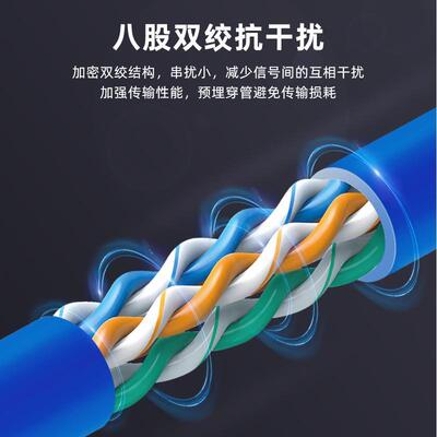 类六网线超五类无氧铜工程网线cat5电脑网络线双CZZ绞e线超足305
