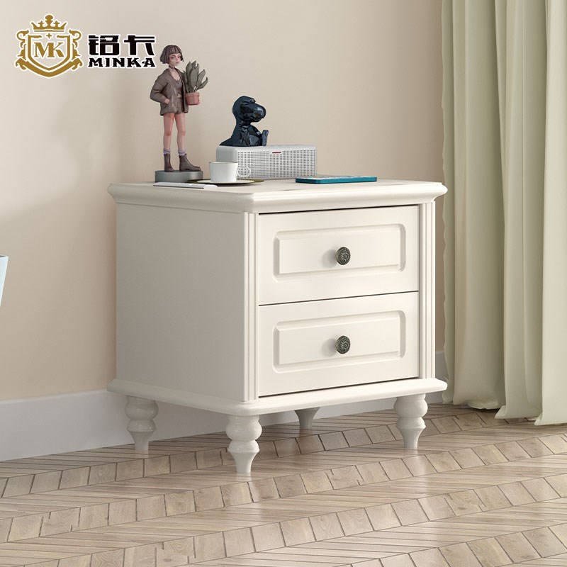 纯实木象牙白简欧床头柜15/25/30/60Icm迷你卧室小户型现代收纳柜