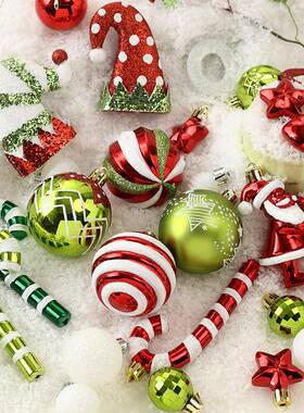 圣诞节装饰品50724pcs红绿白彩绘圣诞套装挂饰圣球树装饰挂诞件