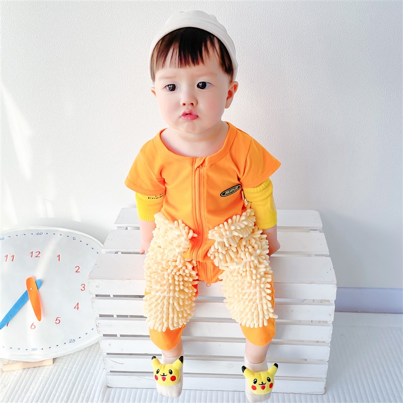 婴儿爬行服拖地装宝宝爬爬服儿童连体衣擦地板春秋夏季防脏拖把侠