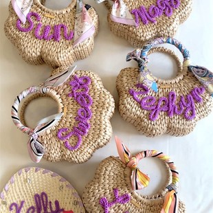 海边度假小众字母包 夏季 云朵草编包2024新款 可爱斜背手提包女韩版