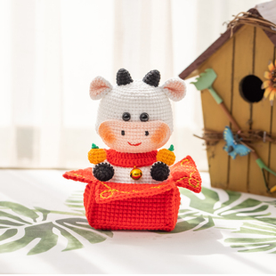 胖小森手作牛牛玩偶打发时间手工钩针diy编织材料包牛奶棉毛线团
