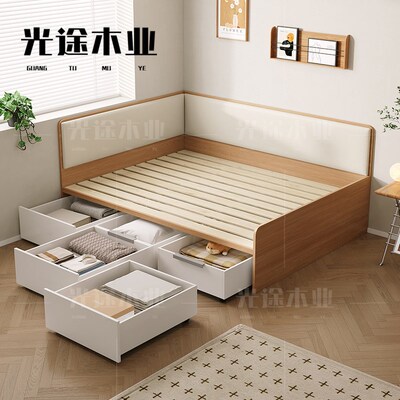 现代单人简约定制储物床卧u室空间利用围边软包床书房单人榻榻米