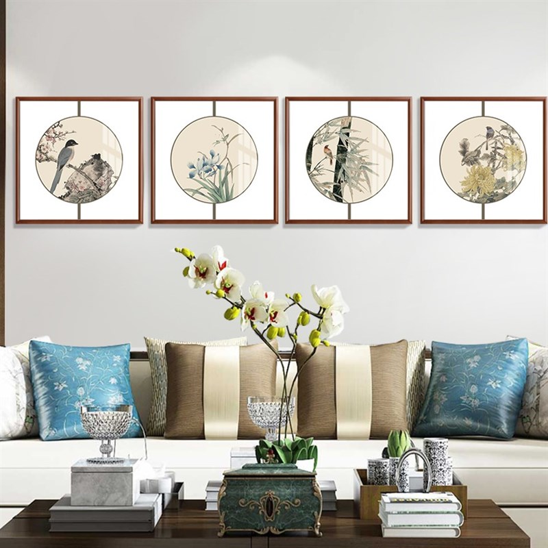 新中式正方形装饰画梅兰竹菊挂画客厅背景墙餐厅画玄关画过道走廊图片