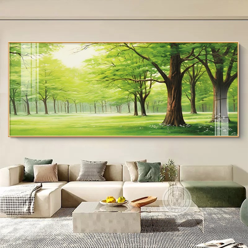 参天大树装饰画客厅西墙挂画沙发电视背景墙画大尺寸绿色植物壁画图片