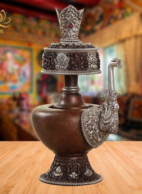 尼泊壶纯铜藏族贲巴壶西藏藏传用手工做旧净水壶文巴壶净水杯