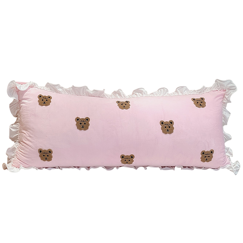 卡通绣花方靠垫可拆洗少女心花边靠背双人长靠枕床头防撞软包