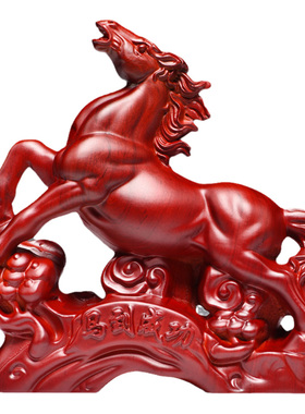 红木马摆件红色实木马摆件工艺品实木雕刻木质马到成功装饰送礼品