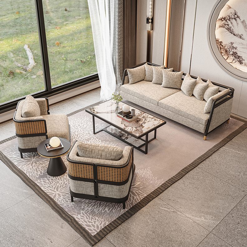 组合椅藤编沙发会客休息区售楼处洽谈会所酒店大堂大厅接待新中式