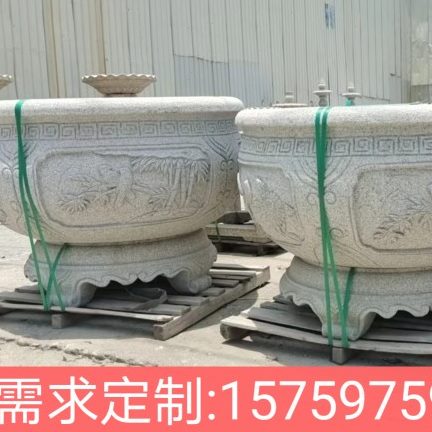 景观石花园林花盆石材雕水缸宗祠庭院鱼缸花岗岩定制芝麻寺庙钵白