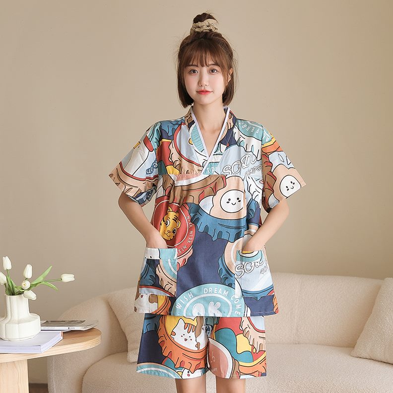 洗浴男韩版桑拿亲子夏季情侣大码卡通睡衣汗蒸服服款服可爱纯棉女