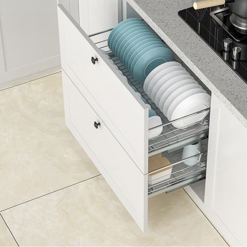 浅柜拉篮400深350碗篮550橱柜650拉拦304不锈钢800抽屉式阻尼双层