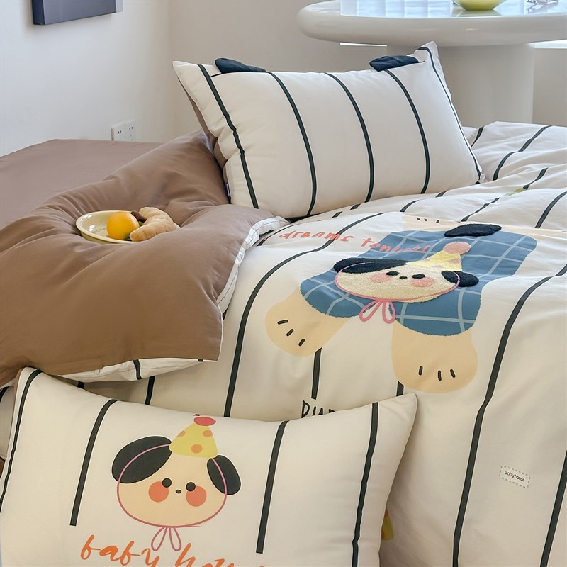 2025新款毛巾绣四件套100纯棉全棉卡通床上用品儿童被套床单四季4